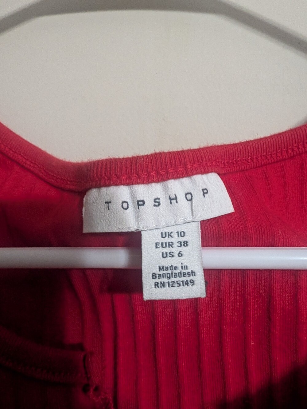 Topshop Red Ribbed Tank with Notch Neck - Picture 2 of 3